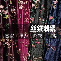 Heavy embroidery flannelette material golden velvet embroidery elastic soft dress dress fabric