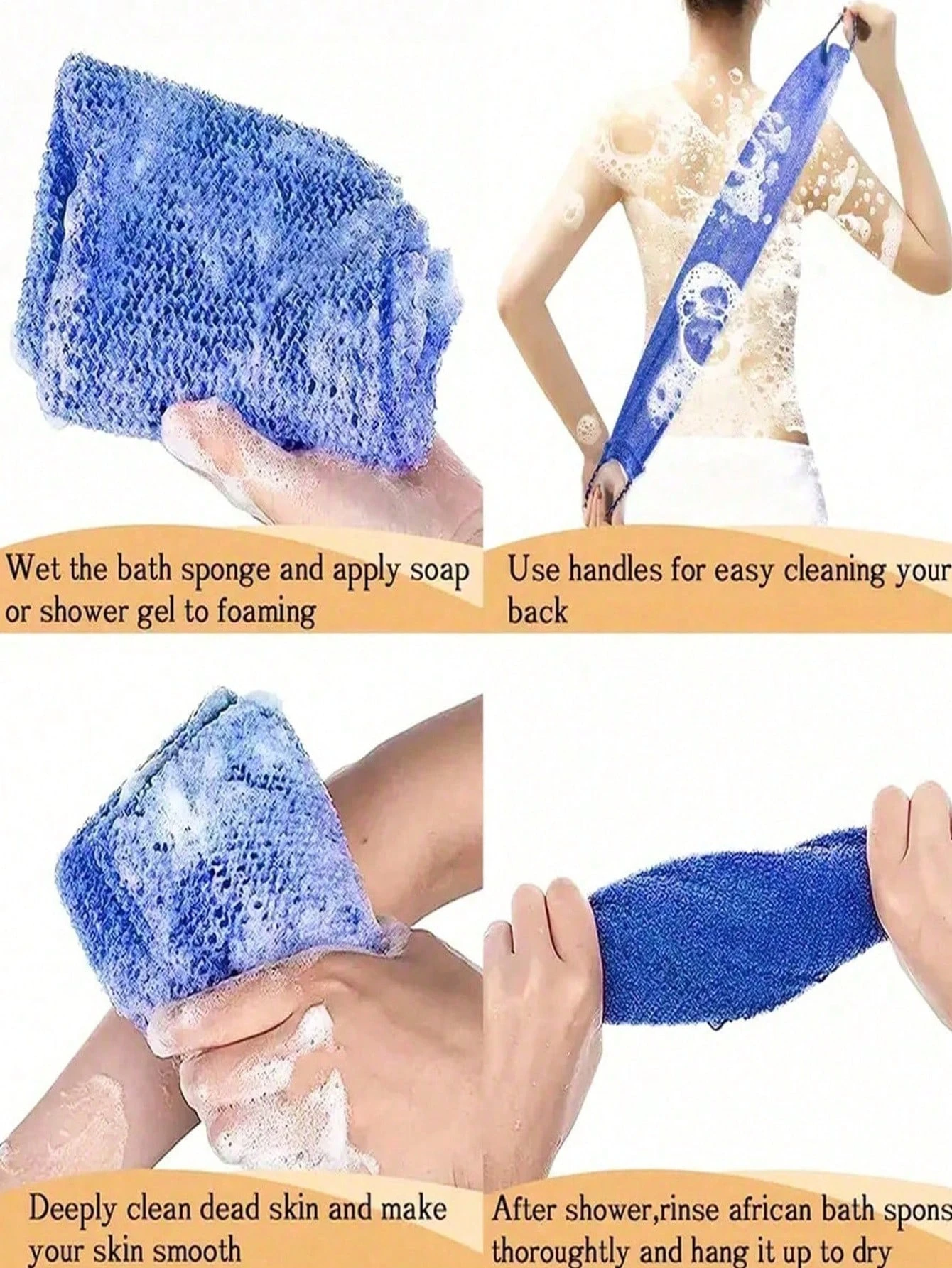 1Pcs Extra Long African Net Sponge, Durable Exfoliating Mesh Bath Towel, Quick Foaming Shower Puff for Dead Skin Removal and Body Scrub view 5