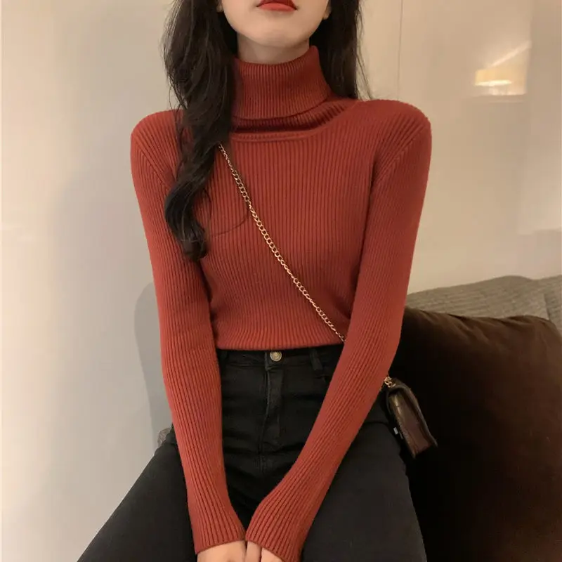 

2021 New Knitted Bottoming Shirt Women's Spring, Autumn and Winter Sweater Women's Slim Slimming Inner Jacket