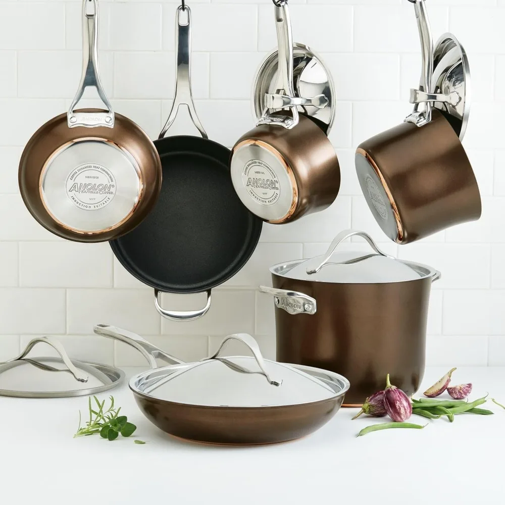 11 Piece  Cookware Set ,Nouvelle Copper Hard Anodized Nonstick Pots and Pans, Sable,includes Saucepan with Lid Etc,Cookware Set