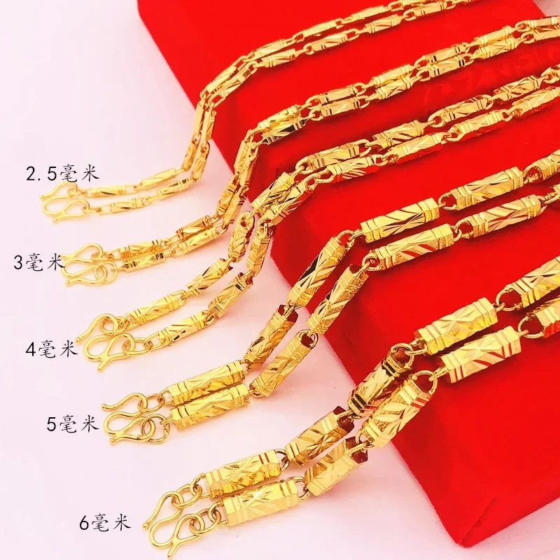 

Couple's 24k Hexagonal Bamboo Necklace Euro Coin Plated Color Plated Real 999 Gold 18k Chain for Men and Women for Women's G