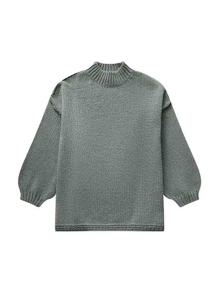 Casual Solid Knit maglione da donna manica a lanterna pullover larghi da donna 2024 primavera autunno maglieria spessa morbida calda maglione top
