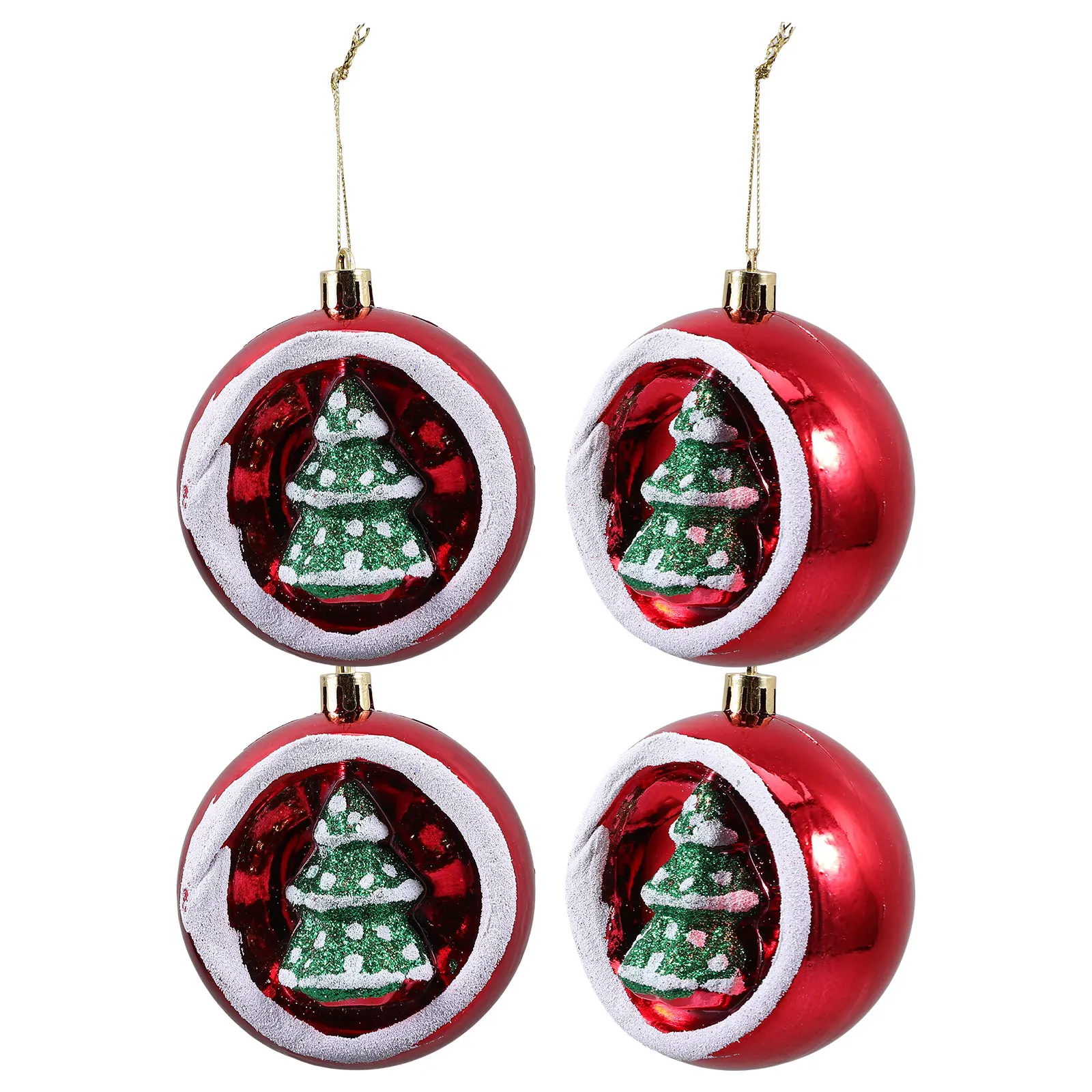 

4pcs Christmas Tree Hanging Ornaments Plastic Xmas Party Pendant Holiday Decor Indoor Outdoor Ball Decorations