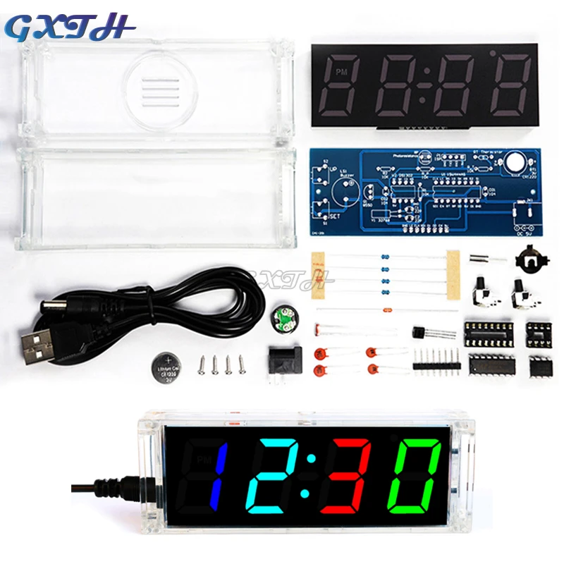 Diy Electronic Clock Colorful Digital Clock Kit Time Temperature Date Display Alarm Digital Tube Color Electronic Watch Welding