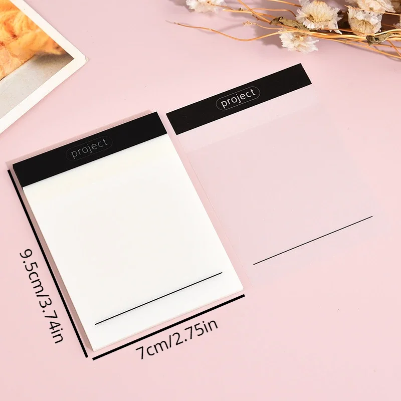 Criativa Transparente PET Memo Pad, Postou-Sticky Notes Planner, Notepad Sticker, Material Escolar, Estudantes Papelaria, 50 Folhas