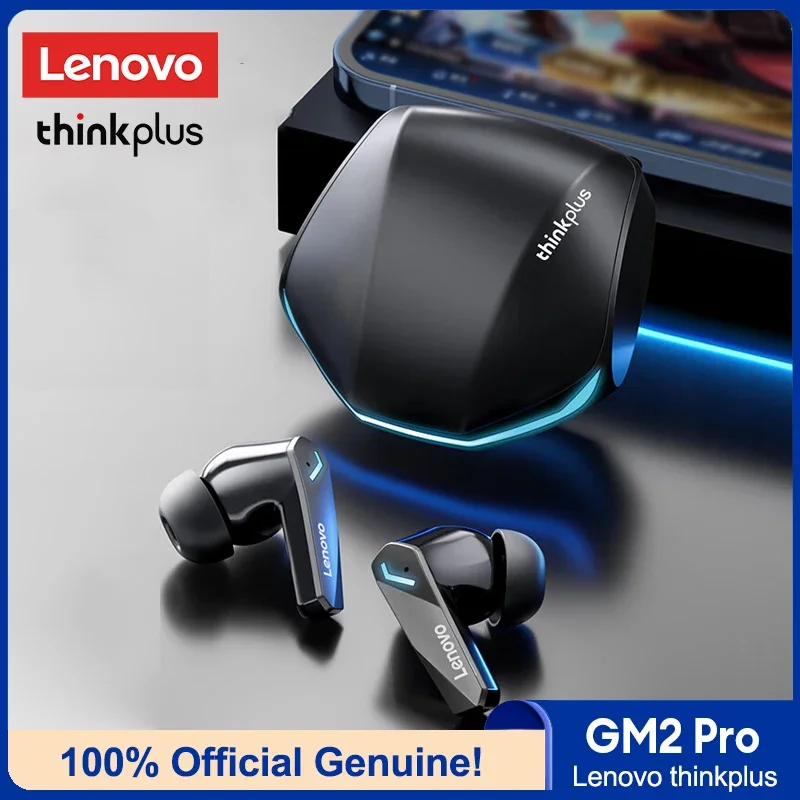 Fone de Ouvido Gamer Original Lenovo Novo GM2 Pro com Display Digital LED, Fones de Ouvido Sem Fio para Esportes, Chamadas HD, Baixa Latência, à Prova d'Água