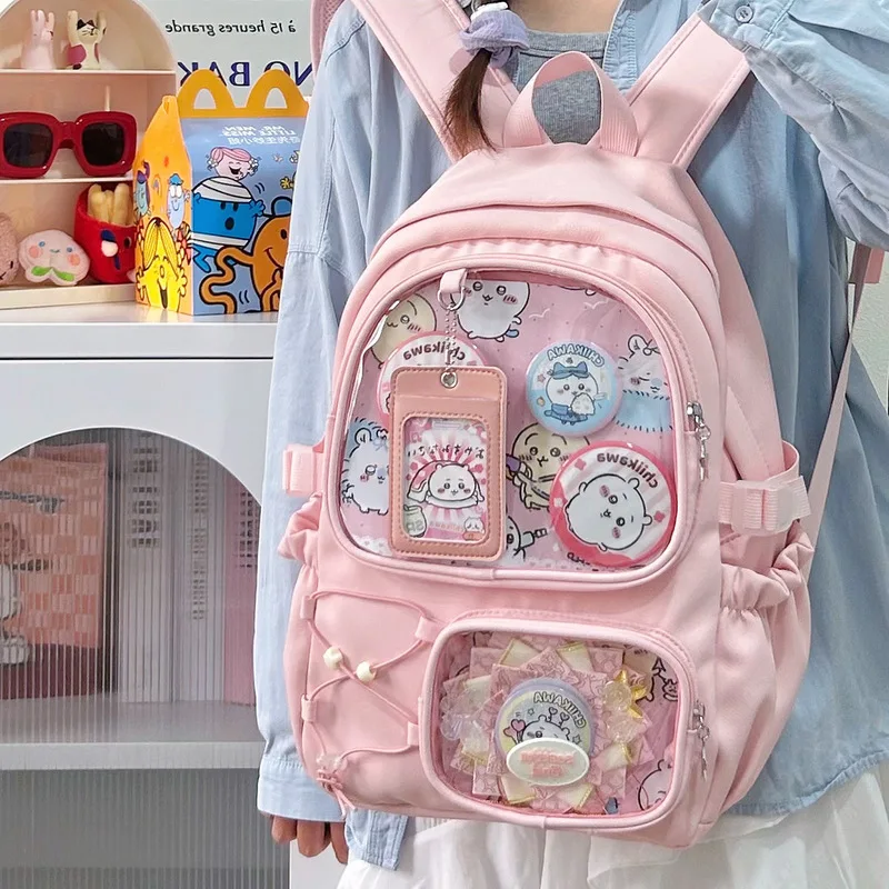 Backpack Cute Girls Badge Display School Bag Large Nylon Rucksack For Student Campus Commute Comic Con