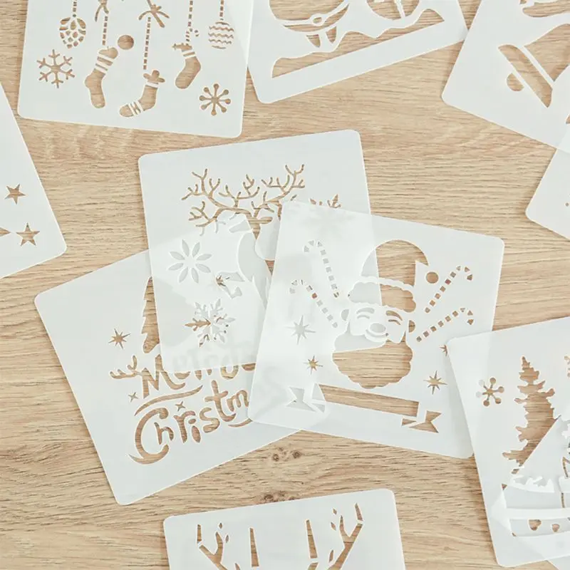 12 個パックの小さな中空クリスマス絵画 PET ステンシルセット落書きテンプレート DIY アート手芸スクラップブッキング用