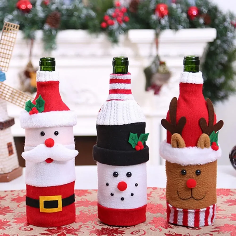 2025 Christmas Wine Bottle Covers Cute Snowman Santa Claus Wine Knitted Bottle Bags Xmas New Year Party Home Decor Supplies Gift