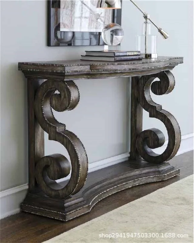 

Стол для веранды из массива дерева, дубовый, с заклепками, в антикварном стиле, для прихожей