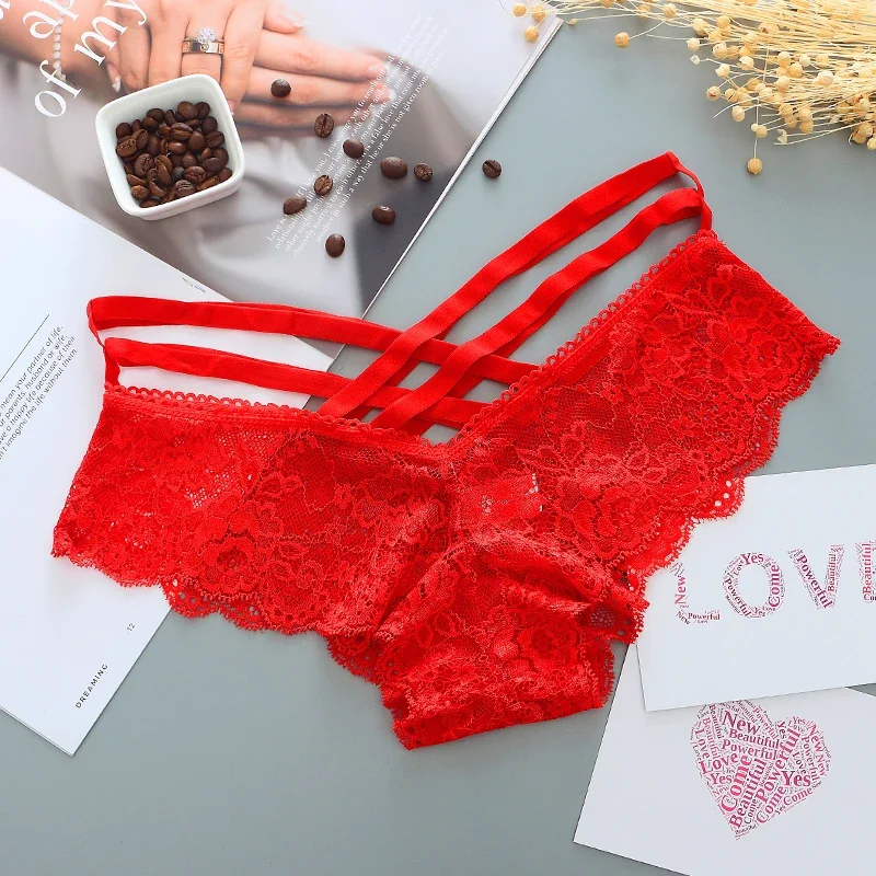 Sexy Panties Women Lace Low-rise Solid Sexy Briefs Female Underwear Pant Ladies Cross strap lace Lingerie Women G String Thong