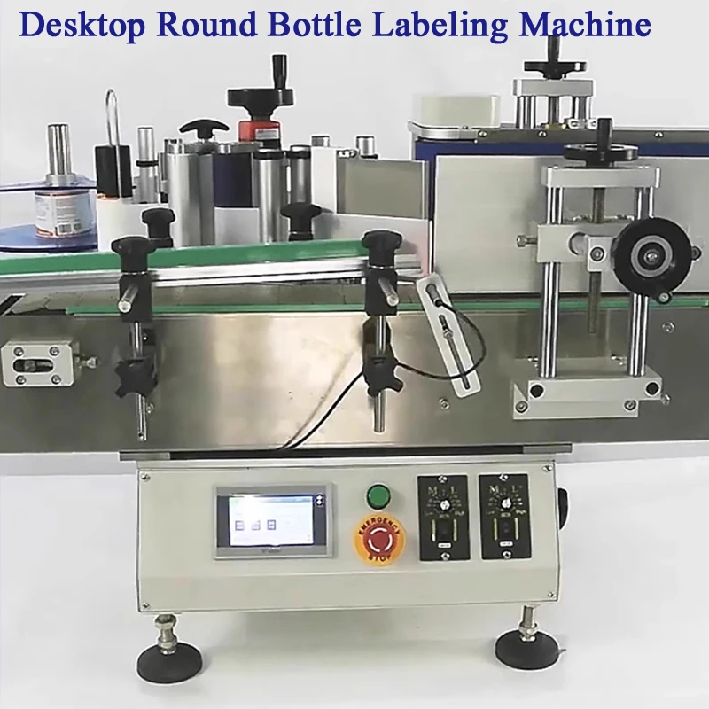 PBOBP Desktop Round Bottle Labeling Machine Jar Label Sticker Machine Plastic Glass Bottle Wrap-around Labeling Applicator