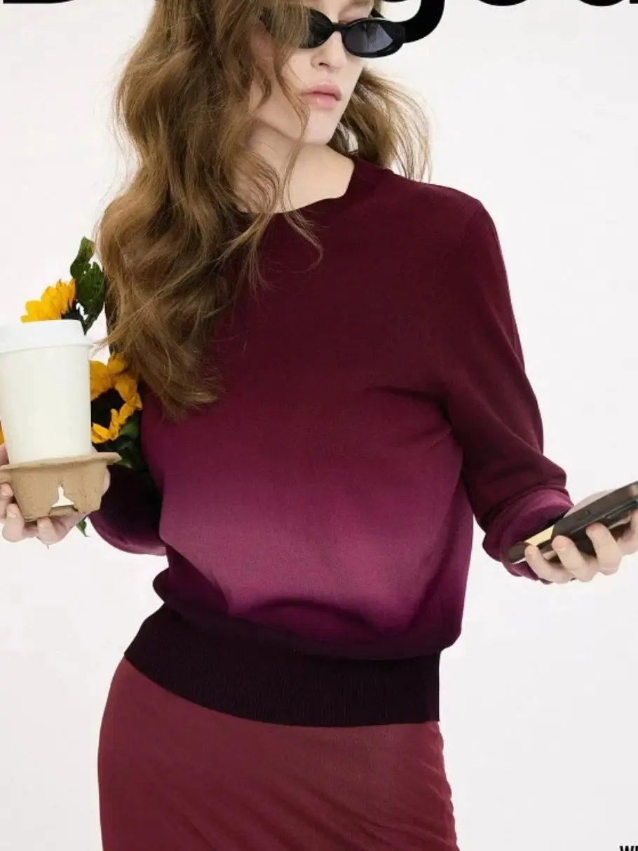Foreign trade original single Spanish printed crew-neck sweater thin sweater