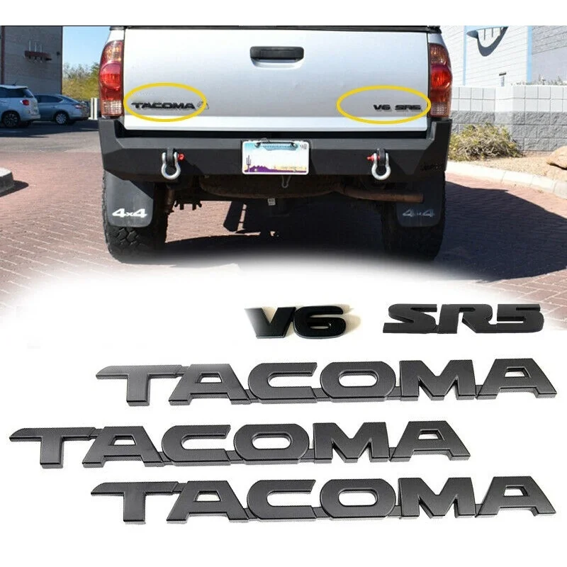 For Tacoma V6 SR5 Trunk Car Door Tailgate Decal Emblem Sticker Badge Replacement For Toyota Tacoma 2005-2015 (Matte Black)5Pcs S