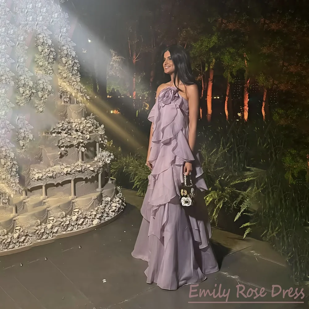 

Платье для выпускного вечера без рукавов с оборками, шифоновое вечернее платье трапециевидной формы с цветком, женское праздничное платье знаменитостей, Vestidos по индивидуальному заказу