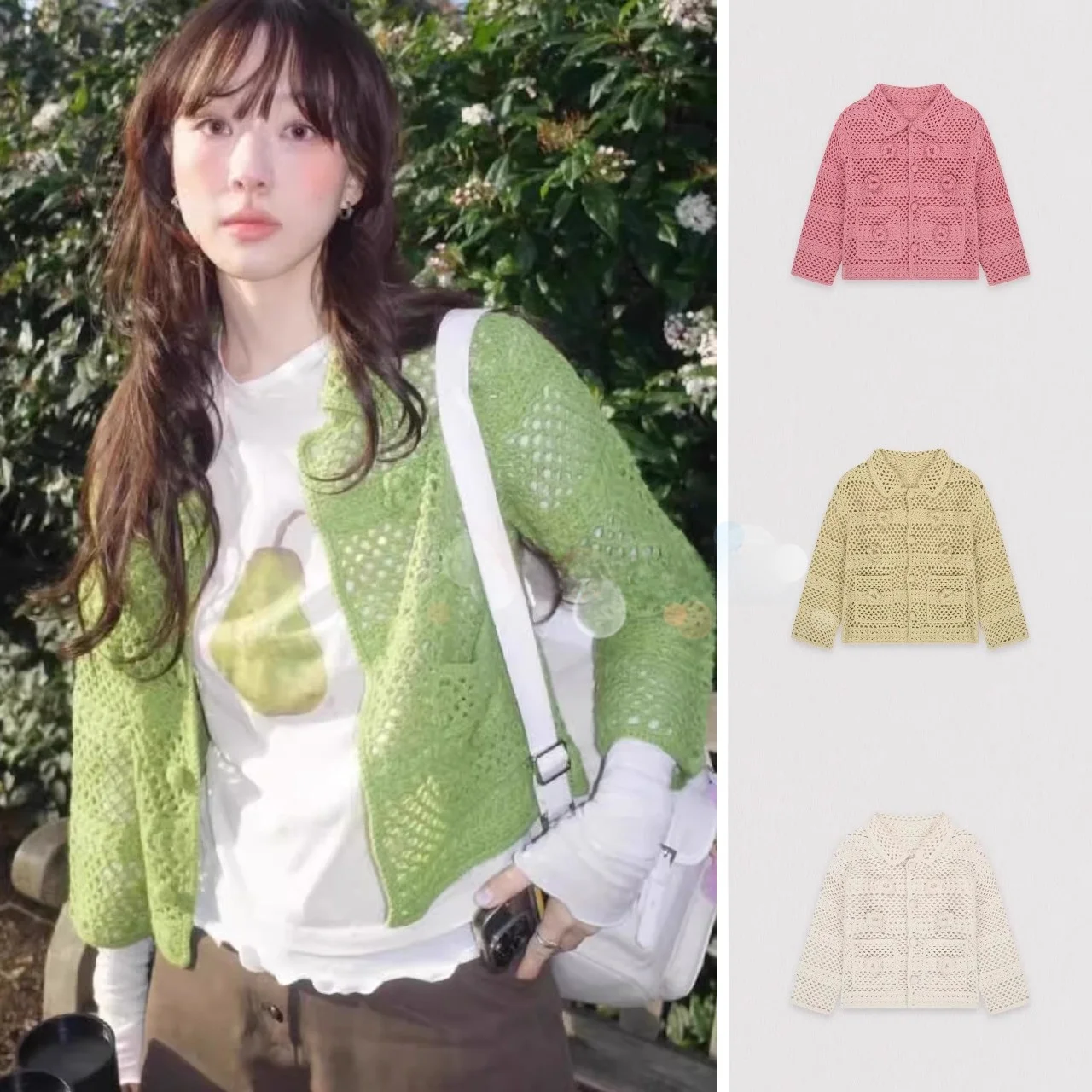 

Fletta весна лето новый Sle Fre цветочный 3D полый вязаный свитер кардиган женский свободный крой хлопковое длинное пальто све