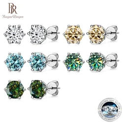 BagueRingen Real 0.5-1Carat D Color Moissanite Stud Earrings For Women Top Quality 925 Sterling Silver Sparkling Wedding Jewelry