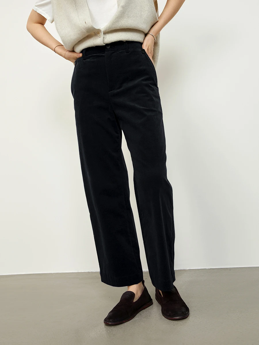 

Gaoguo Autumn Winter Slim Fit Corduroy Pants Casual Trousers with kets Nine Points West Pants Cotton Blend Fabric