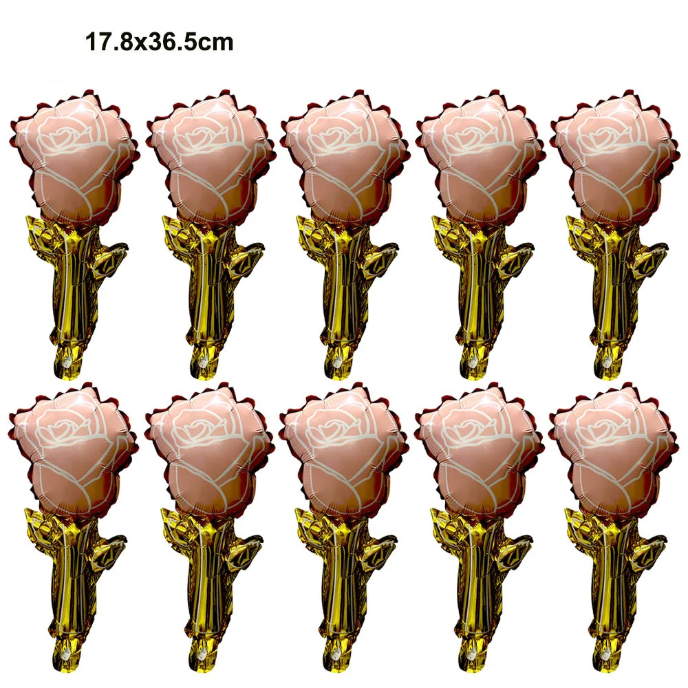 10pcs Valentine\'s Day Rose Flower Balloon Decoration Rose Flower Foil Balloon Valentine\'s Day Flower Bouquet Birthday Decoration