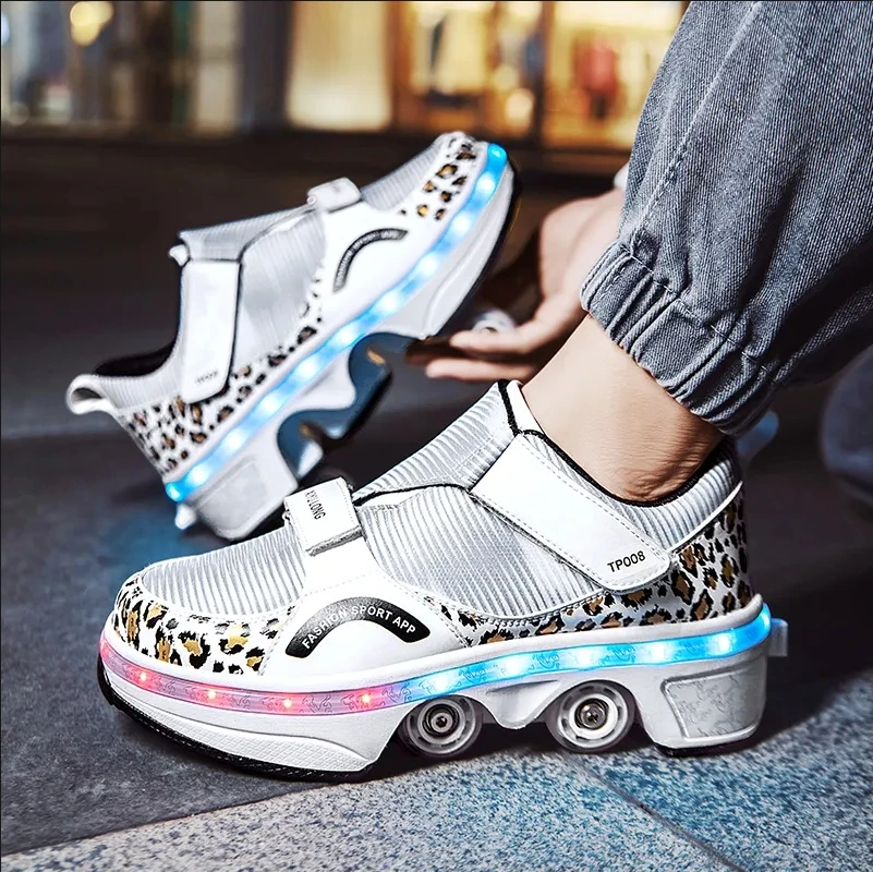 

Deformation Roller Skates 4 Wheels Skate Shoes Parkour Sports Skateboard Shoes Unisex Sneakers Children Roller Skates Kid Shoes