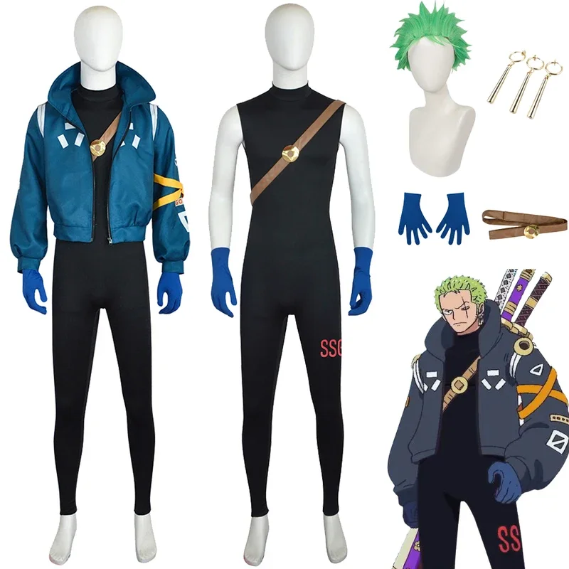 Egghead Island Zoro Cosplay Kostuum Roronoa Pruik Oorbellen Jongens Mannen Volwassen Halloween Carnaval Vermomming Pak