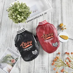 Pet Leather Jacket Dog Baseball Suit Teddy Bear with Plush Leather Jacket Dog Coat Autumn and Winter Clothing for Small Dogs