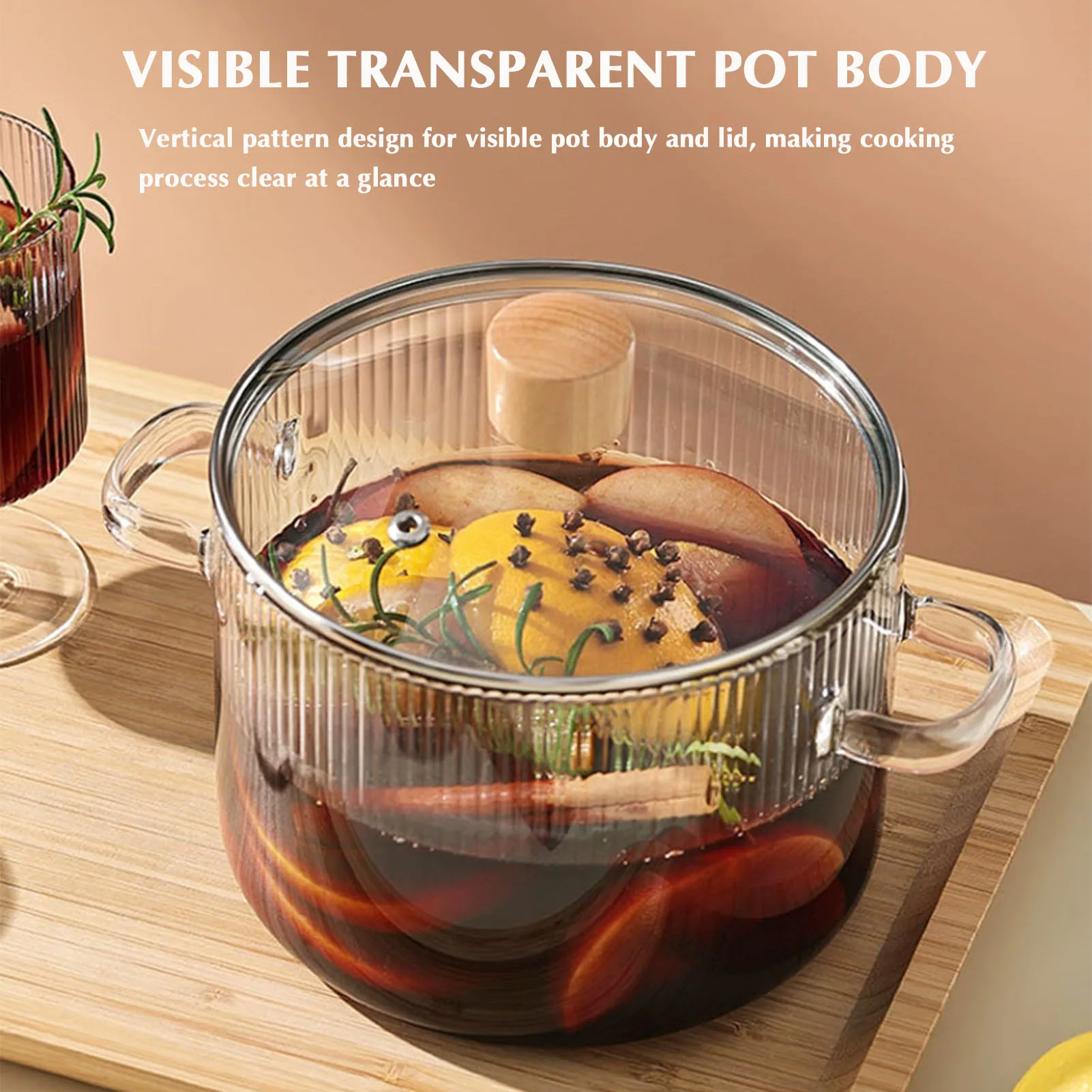 

1.6L Transparent Glass Soup Pot with Lid Cooking Pot with Double Handle High Temperature Heat Resistant Household Kitchen Gadget