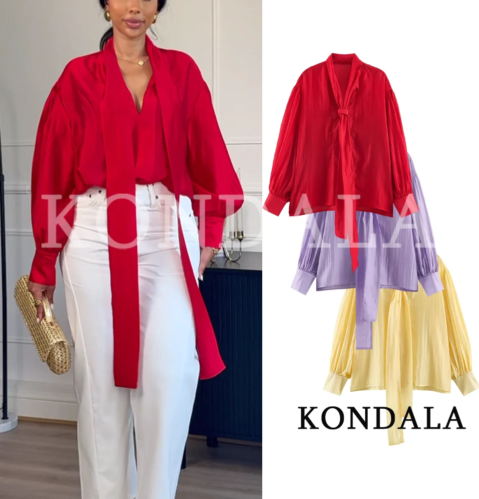 Women'S Fashion Trends Spring 2026 - KONDALA Kemeja Satin Tipis dengan Pita