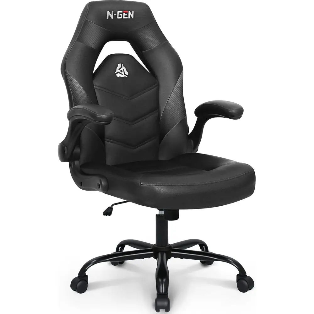 N-GEN Video Gaming Chair Ergonomic Computer Desk Oice Chair with Lumbar Support Adjustable Height Swivel Wheels lip-Up Arms PU L