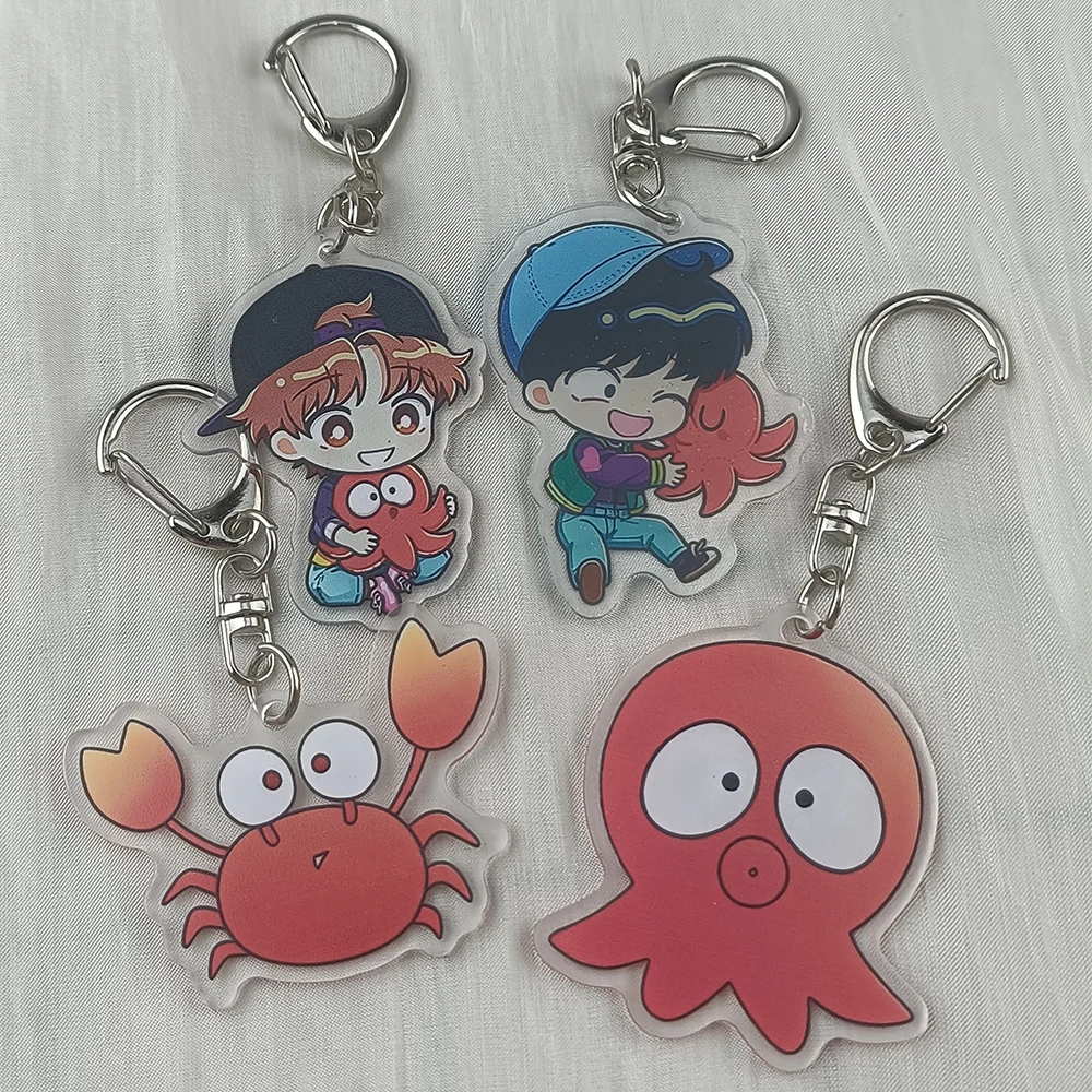 2 Stück Anime Go For It Nakamura Kun Acryl-Schlüsselanhänger-Set, Oktopus-Krabben-Auto-Schlüsselring, Taschenanhänger, Schreibtisch-Dekoration, Geschenk für Fans