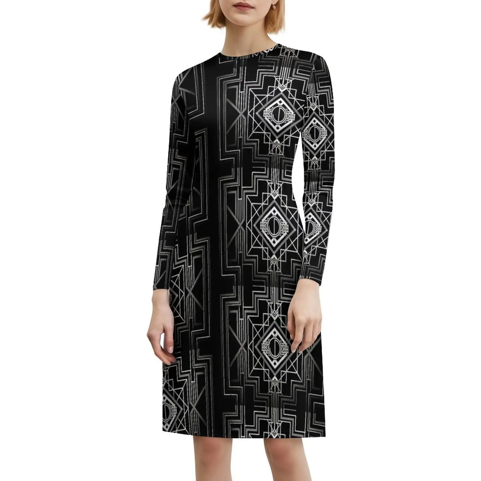 فستان أسود ديكو بريبي قصير للنساء على شكل حرف a فضفاض مناسب فستان يوم غير رسمي Artdeco أسود فضي معدني 20S 1920 حفلة #6