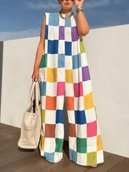 Missuoo 2024 Summer New Women's Jumpsuit Sleeveless Loose Oversized Wide Leg Pants Suit Colorful Plaid Casual Streetwear Overall