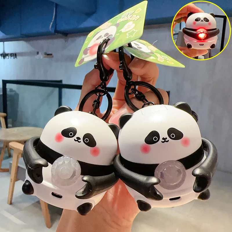 1Pcs Fun Cute Panda Sound and Light Keychain Cute Cartoon Backpack Decoration Charm Car Key Charms Couple Confession Props Gift