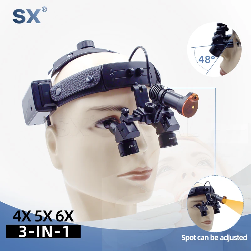 

4-6X 3IN1 Dental Loupes with 5W LED Spot Adjustable Headlight 48°Surgical Binocular Loupe Dentistry Lab Instruments ENT Tools