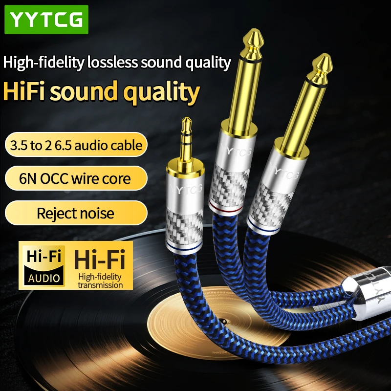 

3.5 to Double 6.5mm Jack Cable 6N OCC 3.5mm TRS to 2 x 6.35mm TS Mono Y Splitter Audio Cord for Amplifier Phone iPod Laptop
