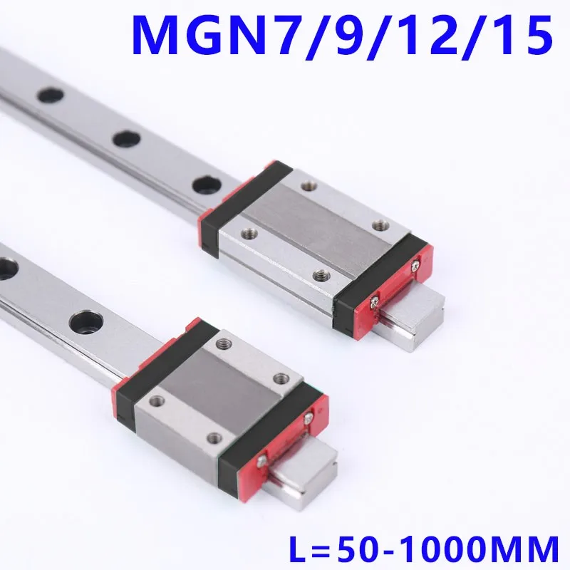 MGN9 MGN7 MGN12 MGN15 L from 50mm to 1000mm Miniature Linear Rail Slide 1pcs MGN Linear Guide+1pcs MGN Carriage 3D Printer Part