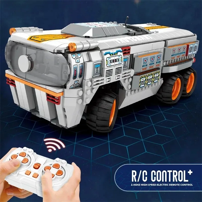 Dual Control Space Exploration Track Vehicle Building Kit APP Programming LED Light Movable Cabin STEM Tech Toy Compatible Lego