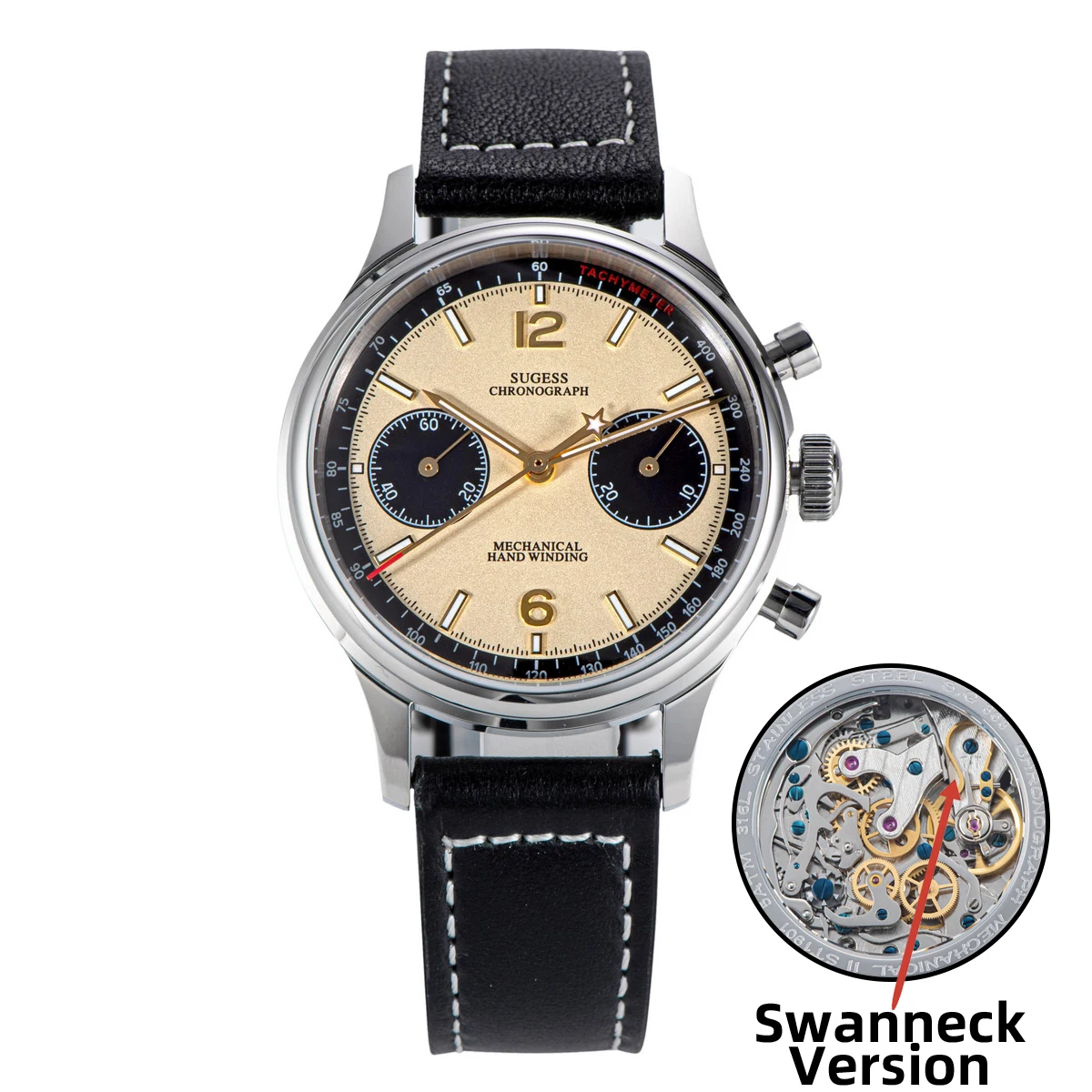 Sugess 1963 pilotenhorloge heren mechanisch chronograaf Panda polshorloge luchtmacht saffier waterdicht voor meeuwbeweging ST1901 v3