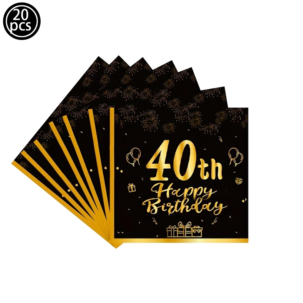 Black Gold 40th Birthday Disposable Tableware Party Paper Plates Napkin Cups 40 Years old Happy Birthday Party Supplies