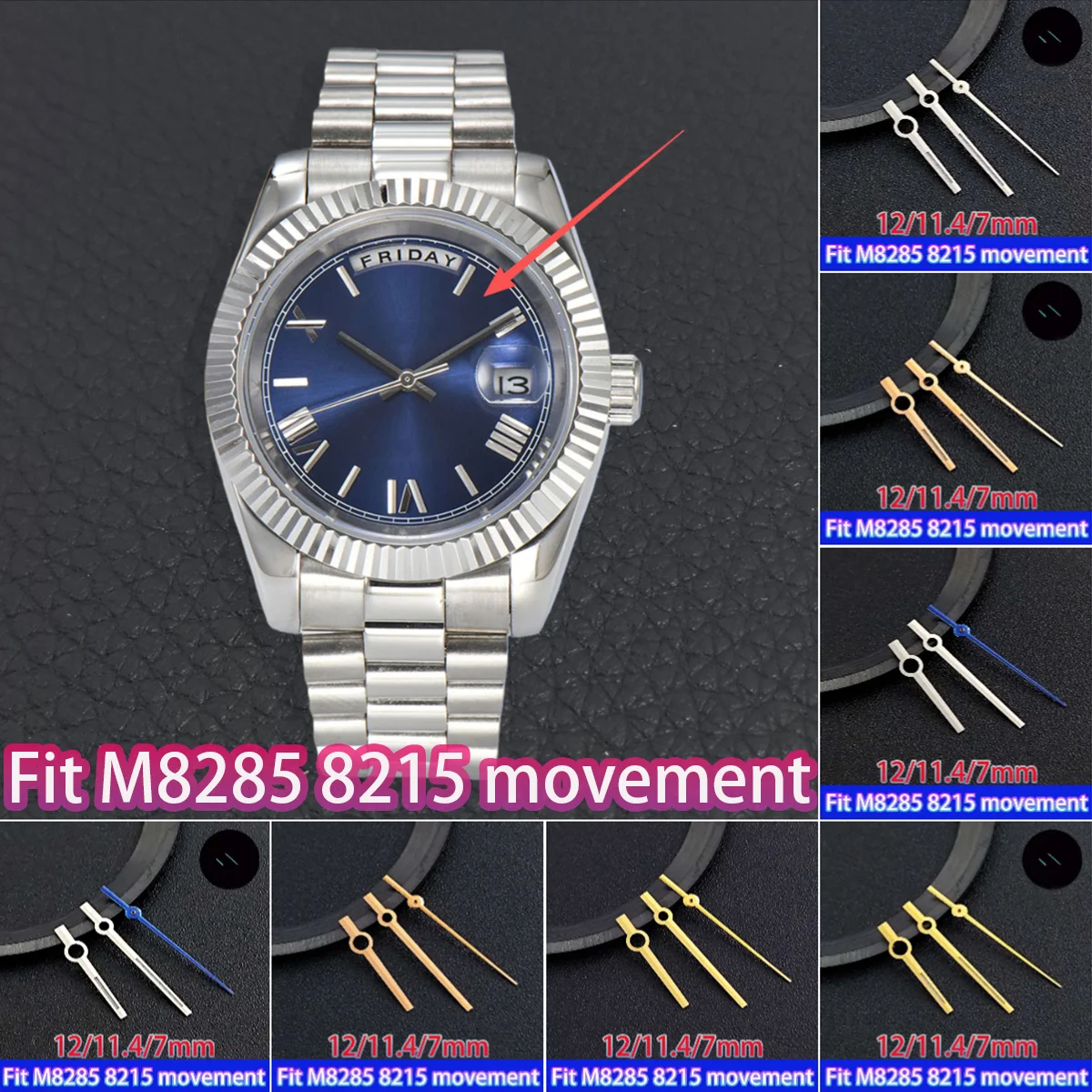 Wysokiej jakości wskazówki do zegarka Miyota 8285, zielone luminescencyjne, srebrne/złote/różowe wskazówki do mechanizmu Miyota 8285/8215, części do zegarków.