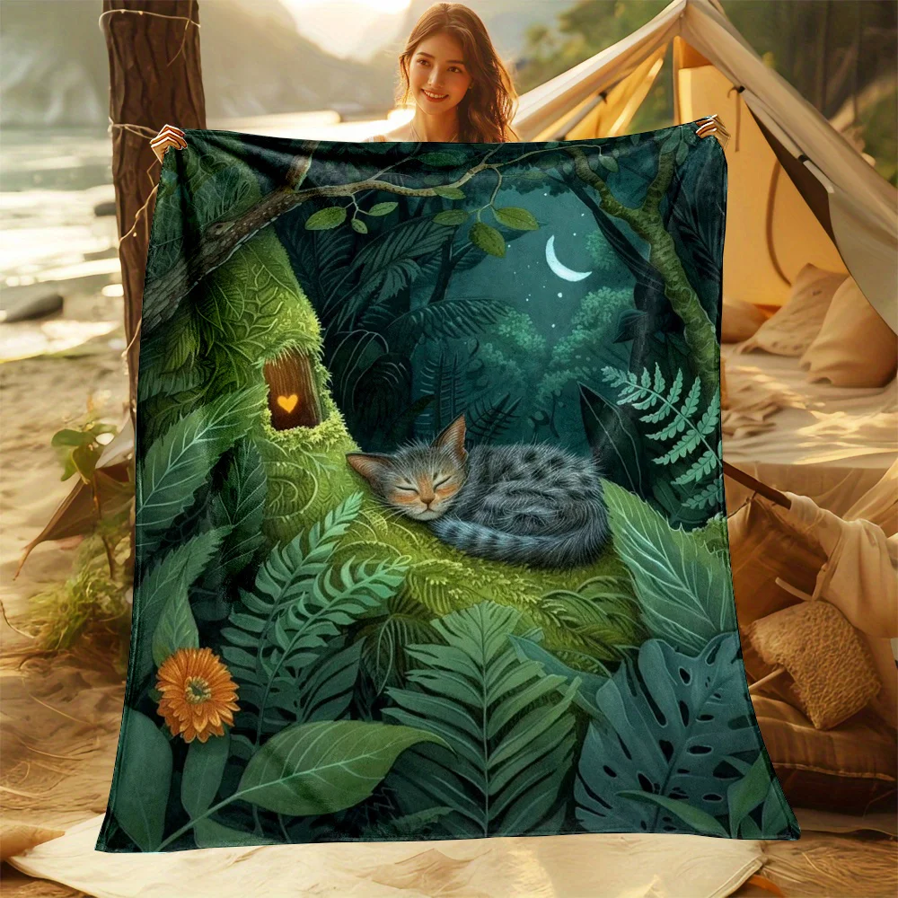 Forest Nature Cat Blanket Throw Large Cozy Woodland Tapestry Decor Bohemian Slumber Art 150x200cm Indoor Outdoor Aesthetic Gift