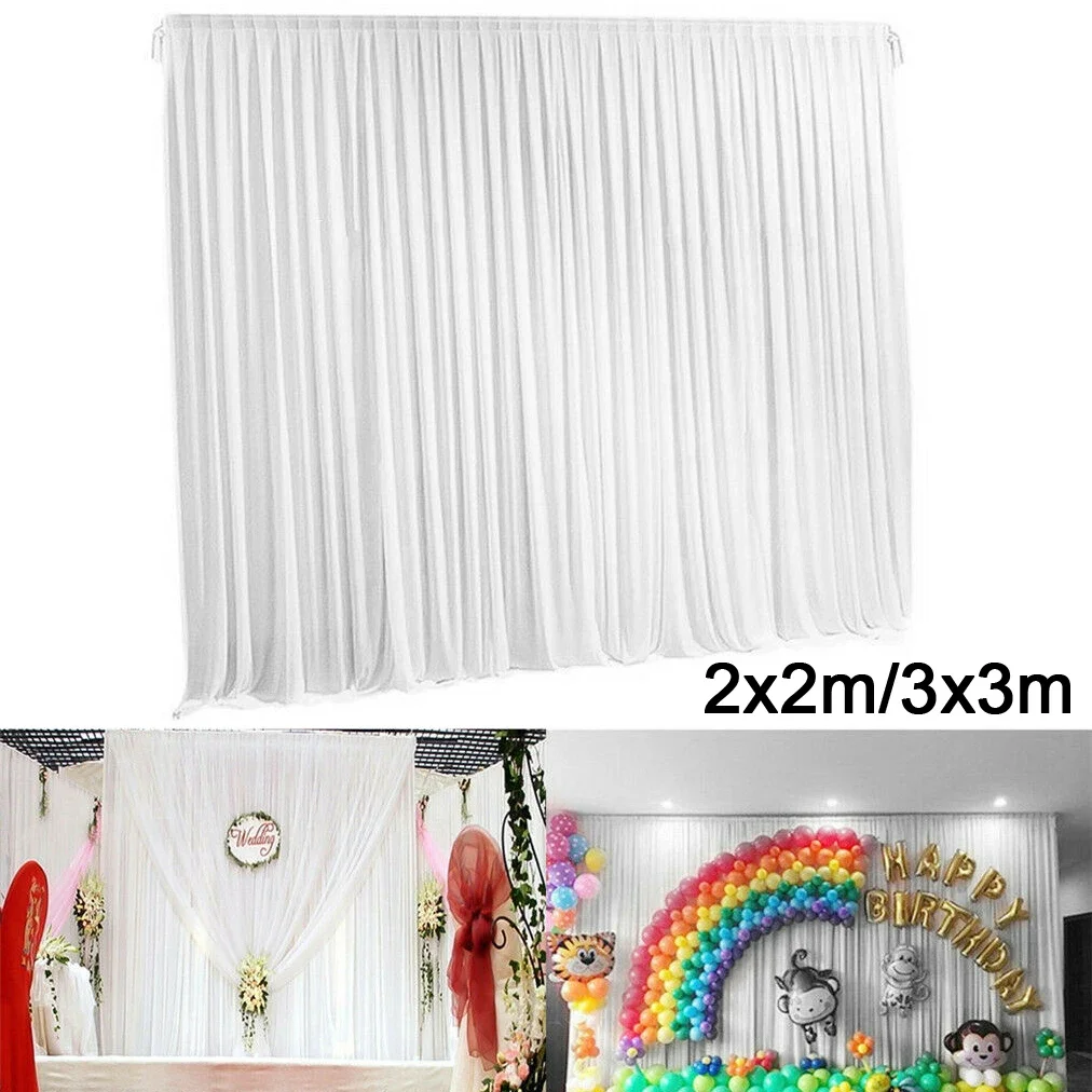 2x2m/3x3M White Sheer Silk Wedding Party Backdrop Drape Panels Hanging Curtains Events Party Stage Background Decor Accessories