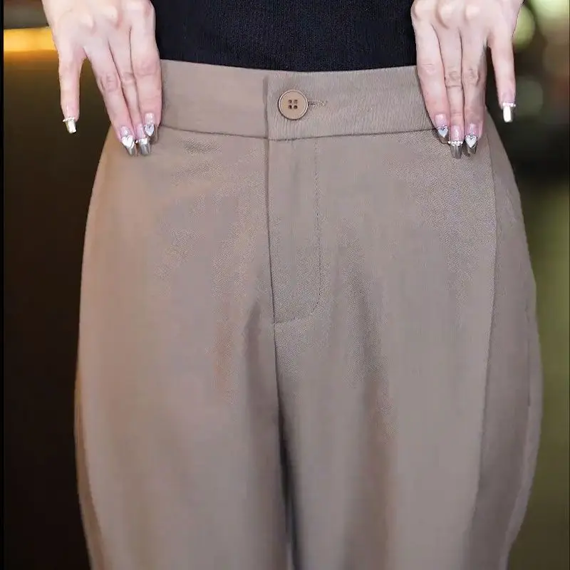 Elegant Office Lady Fashion Pants Business Casual Straight Solid Color Zipper New Pockets Button Premium Women\'s Clothing 2023