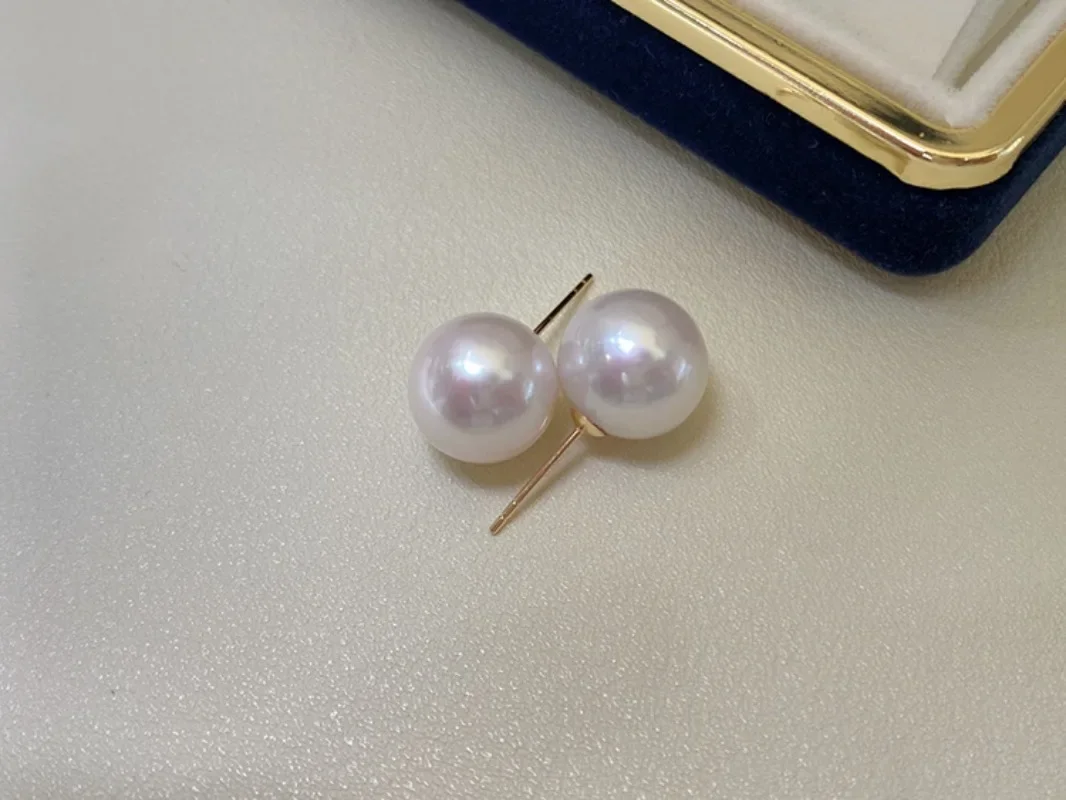 925 Silver Simple Style Women's Earrings 10-11mm Round Pearl Stud Earrings Fashion Jewelry Accessories