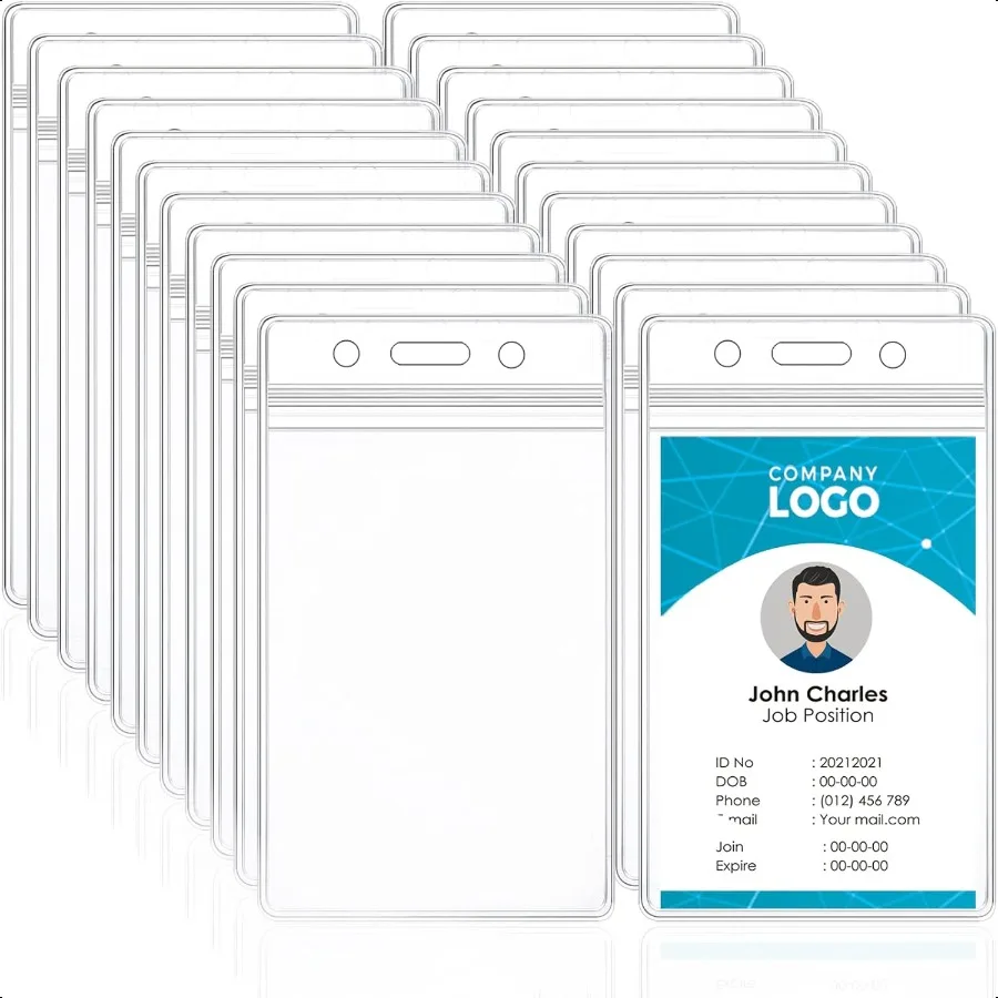 

100 Pcs ID Card Name Badge Holder Clear Vertical Waterproof Plastic Name Tag Badge Holder for Office School Event Conference