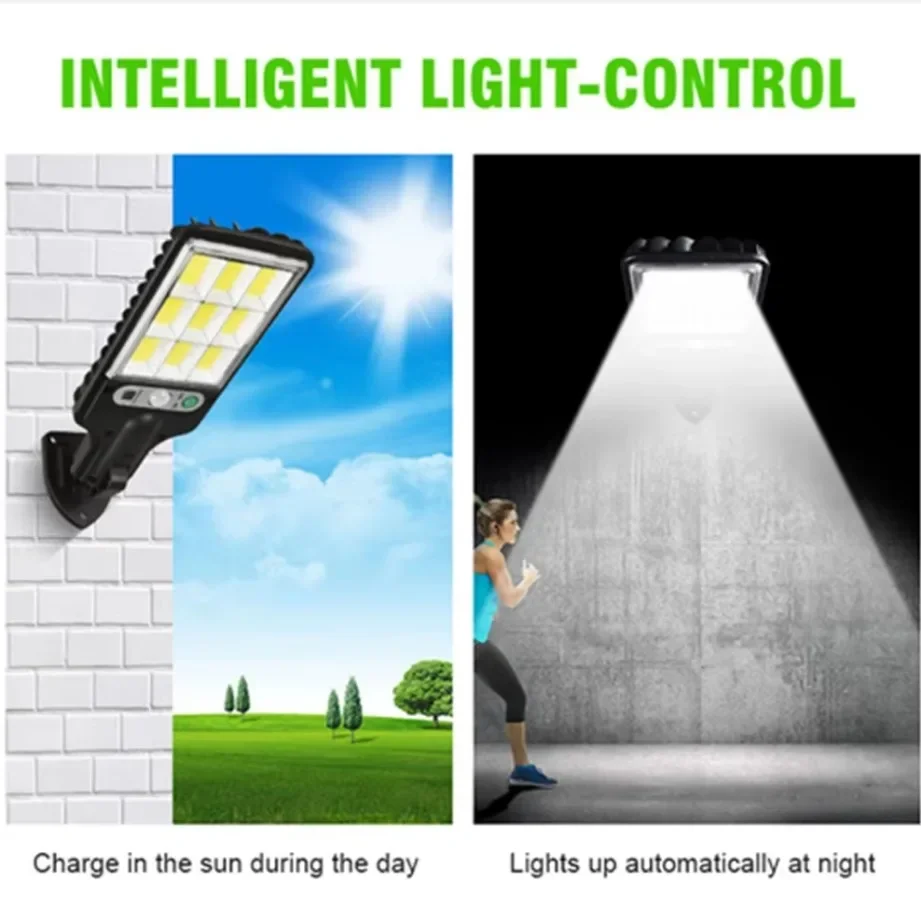 LED Solar Outdoor Remote Control LED Courtyard Wall Lamp 3 Modes Human Body Induction Garden Terrace Garage Door Street Lighting