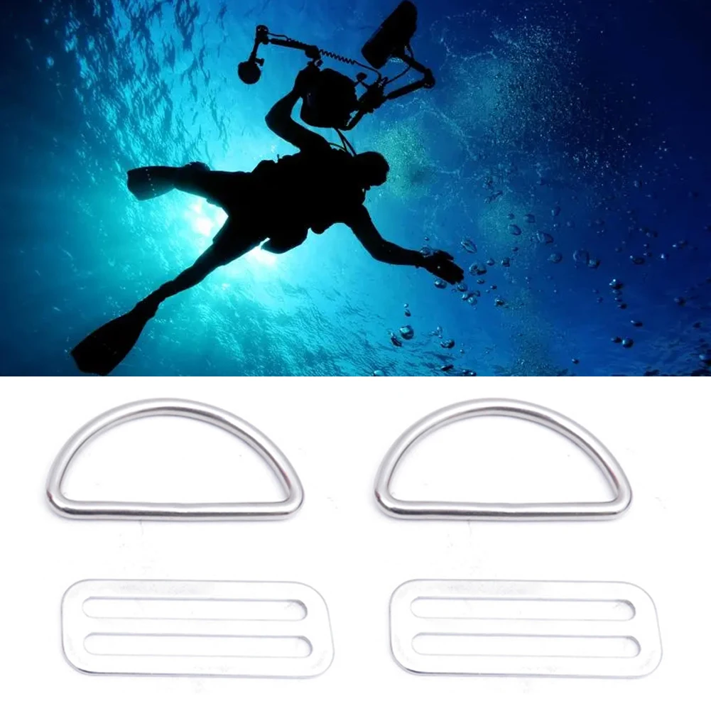 1/2 Pair Stainless Steel Scuba Diving Belt Diving D-Ring Buckle Webbing Belt Keeper Buckle Ring Holder Wing BCD Accessories