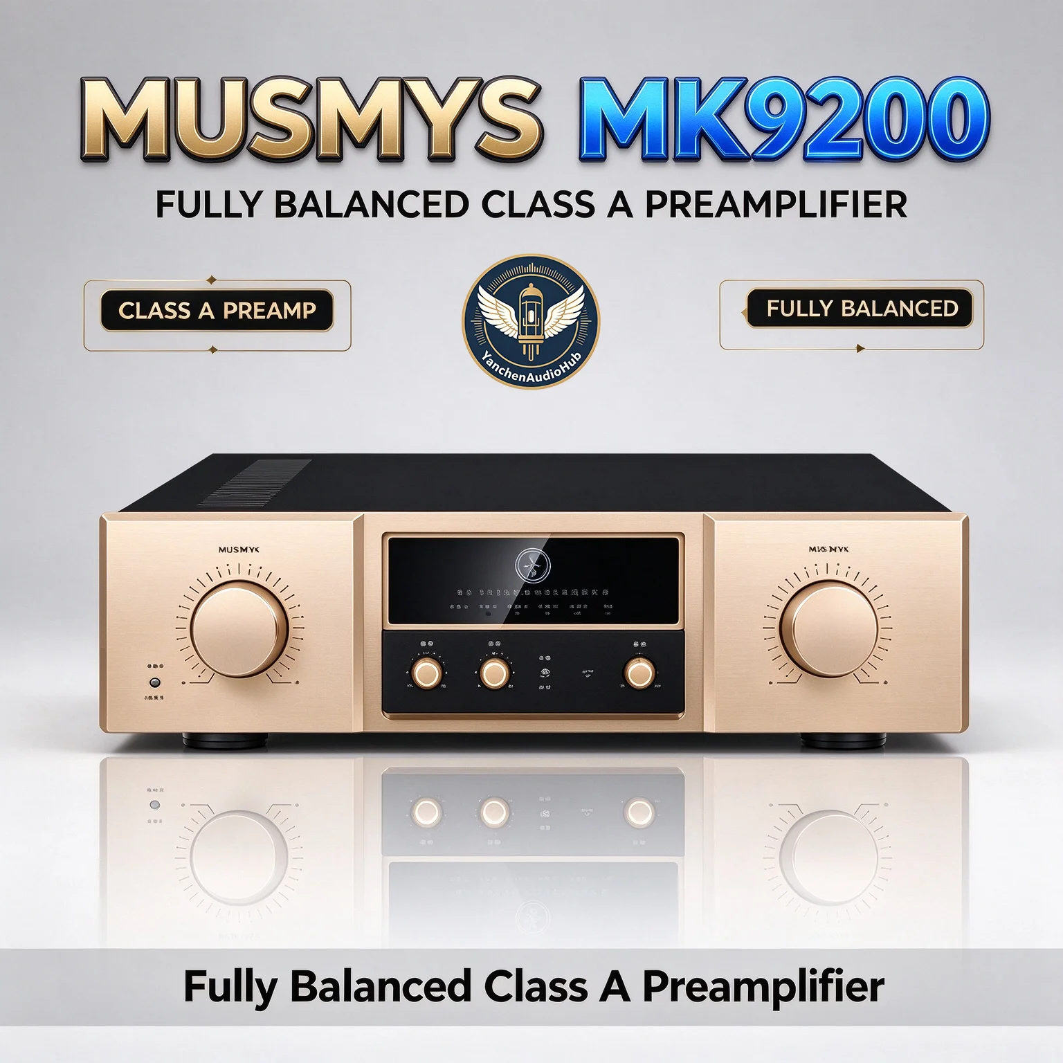 MUSMYS-MK9200 Fully Balanced Class A Preamplifier Desktop Analog Audio Preamp for Home Stereo Sound System