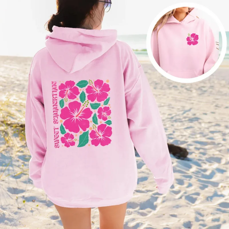 Nueva Sudadera con capucha con estampado 2D de Urraca, flor, océano, playa, Begonia, Hibiscus