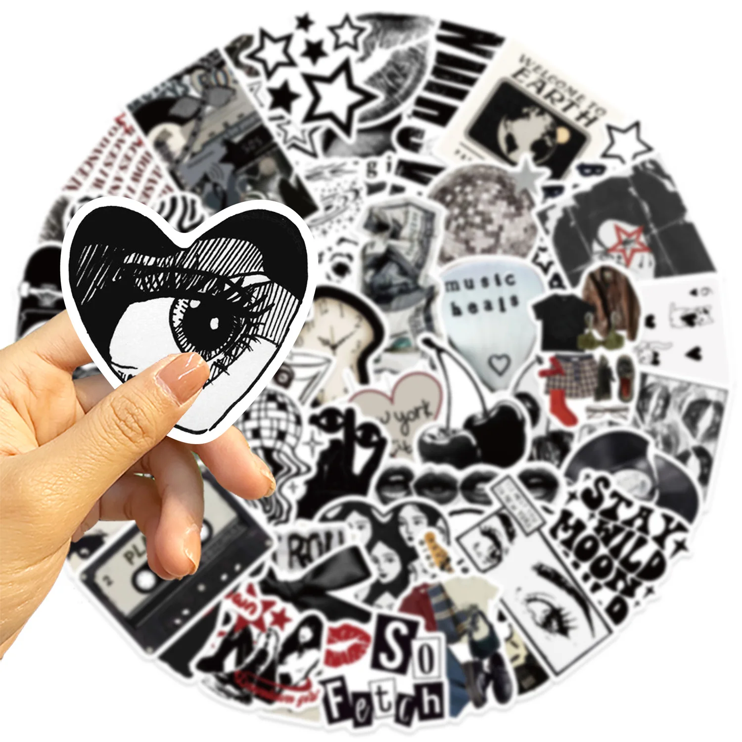 

10/50PCS Retro Black and White Y2K Girls Aesthetic Stickers DIY Decoration Luggage Laptop Guitar Phone Helmet Waterproof Decals